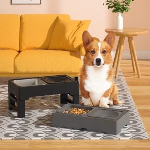 Adjustable Double Stainless Steel Dog Bowls with Elevated Stand